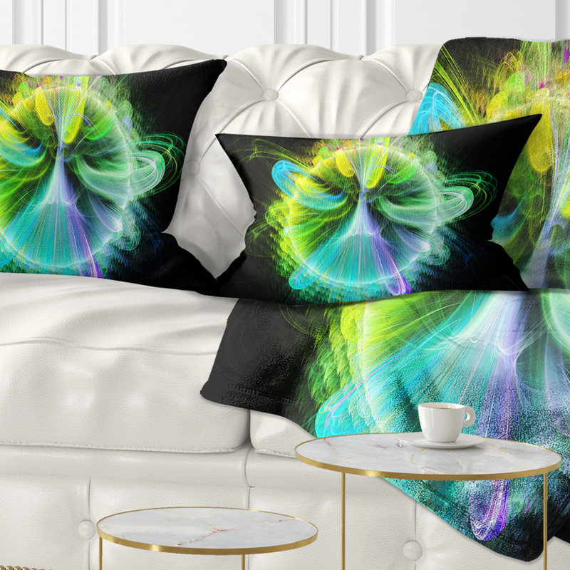 Coussin décoratif Fractal Vortices of Energy - imprimé floral, Vert / Jaune
