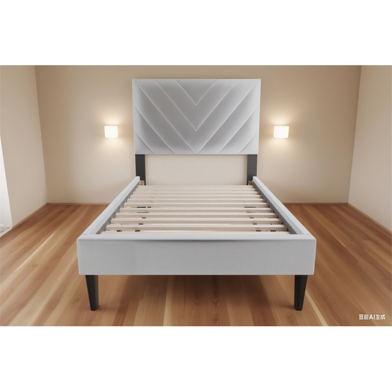 Lit simple tapissier, lit plateforme en velours, sommier non requis