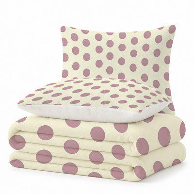 Premium Flannel Lightweight Blanket & 2 Pillow Shams Set with Pink Polka Dots on Cream Minimalist Ground, Ultra-Soft & Warm Cozy Bedding Set for All-Season, 60" x 80" Blanket + 2 Pillowcases Anti-Pilling & Machine Washable(Set of 3)