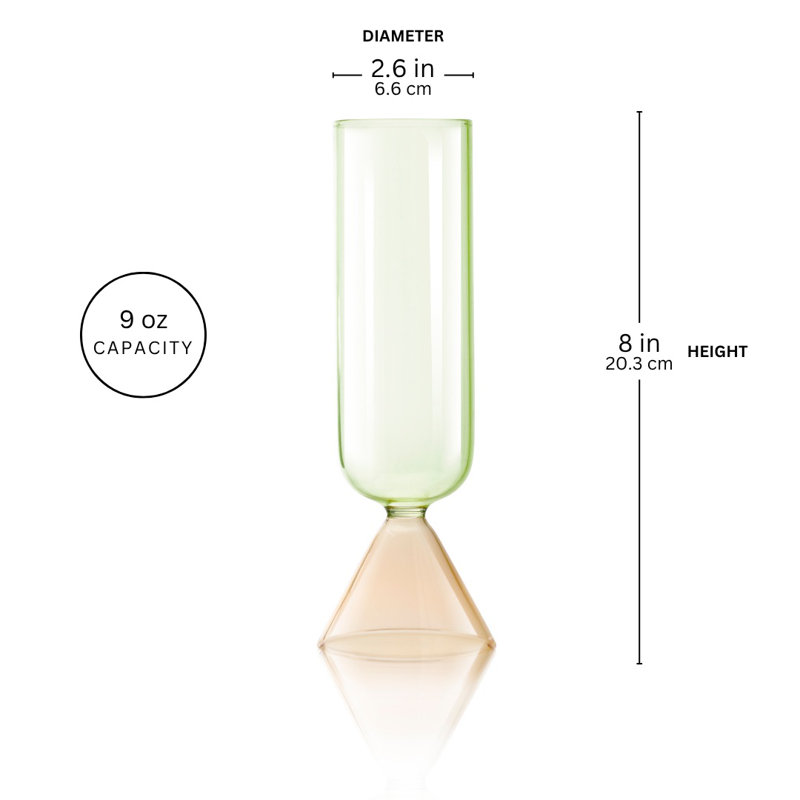 Qualia Glass Venice Flute Set of 2 - Peach/Green, Peach/Green