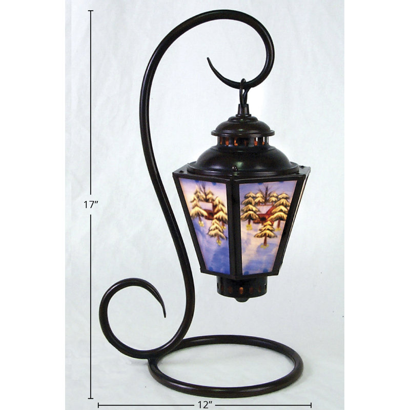 Reverse Painted Winter Scene Coach 17" Table Lamp