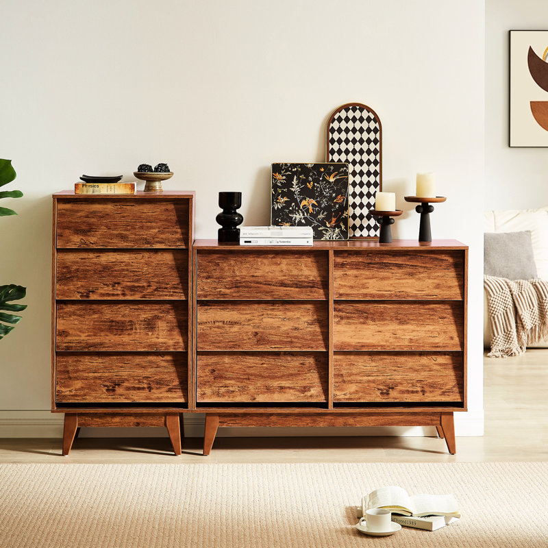 Commode de chambre à coucher 4 tiroirs avec panneaux biseautés