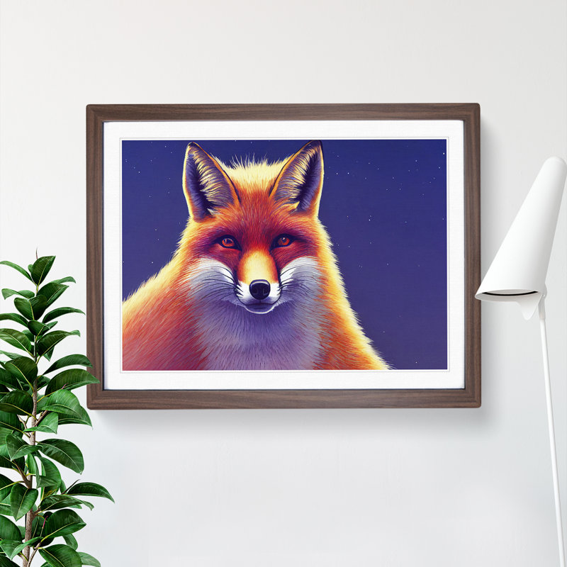 Fab Fox - Single Picture Frame Painting, 46cm H x 64cm W x 2cm D, Walnut