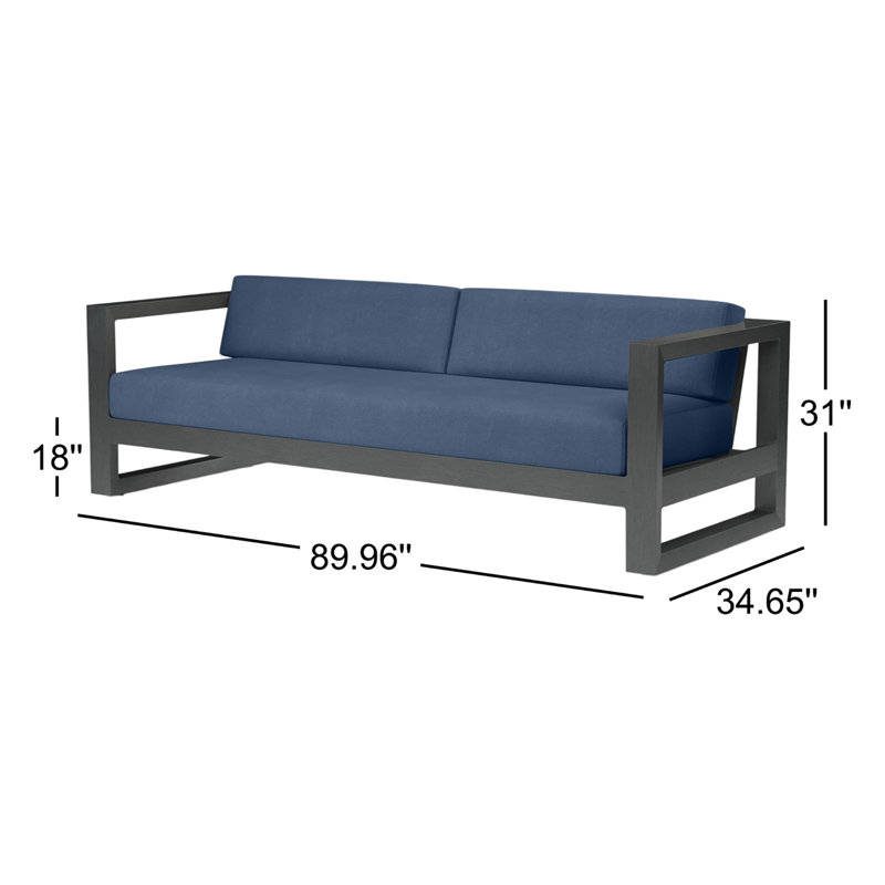 Georgie 89.96'' Wide Powder Coated Aluminum Patio Sofa with Sunbrella® Cushions, Spectrum Indigo Sunbrella®, 3