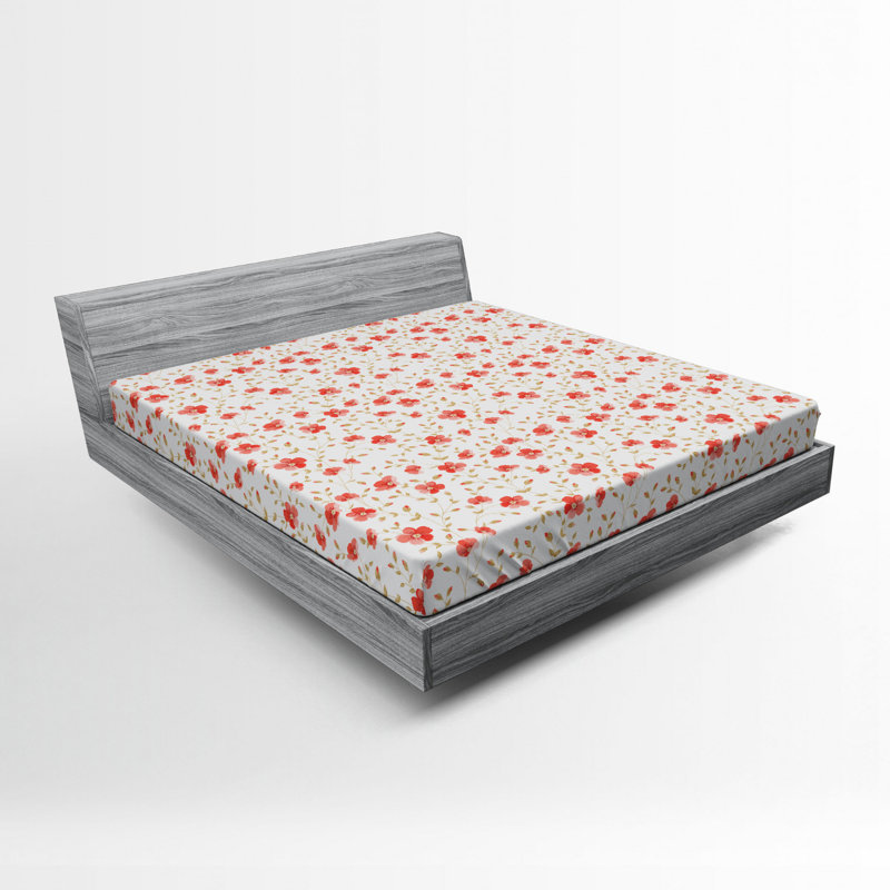 Microfiber Fitted Sheet, Queen Fitted Sheet, Dark Coral Floral 2
