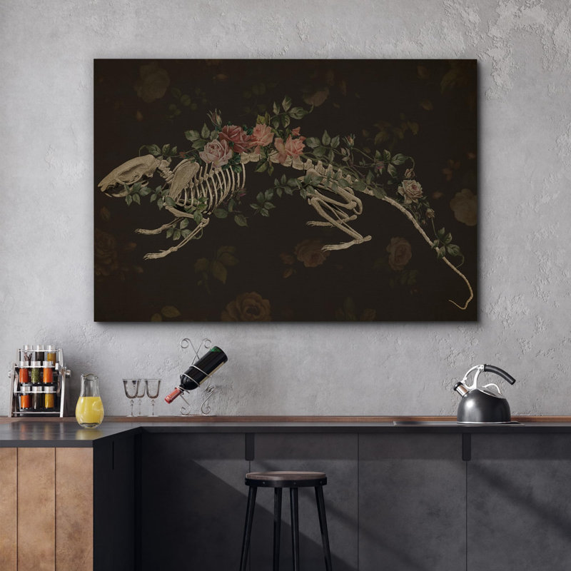 Aquarelle, pastel, rose, colonne vertébrale, illustrations, Moody, foncé, œuvres d'art, décor moderne, Toile tendue