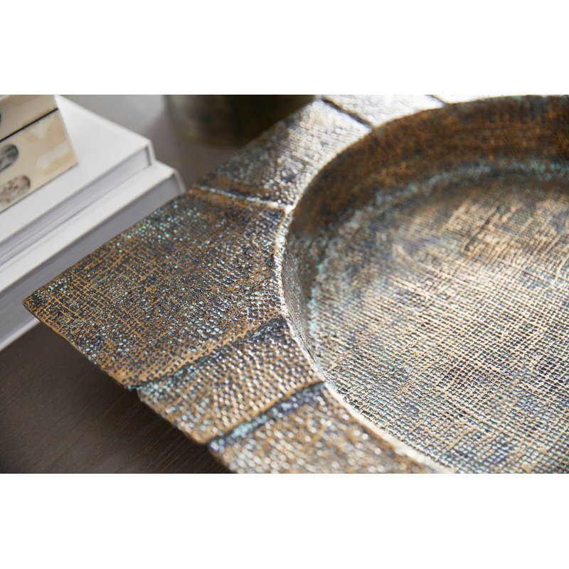 Baxter Metal Decorative Tray, Antique Brass, 3" H x 24" W x 24" D