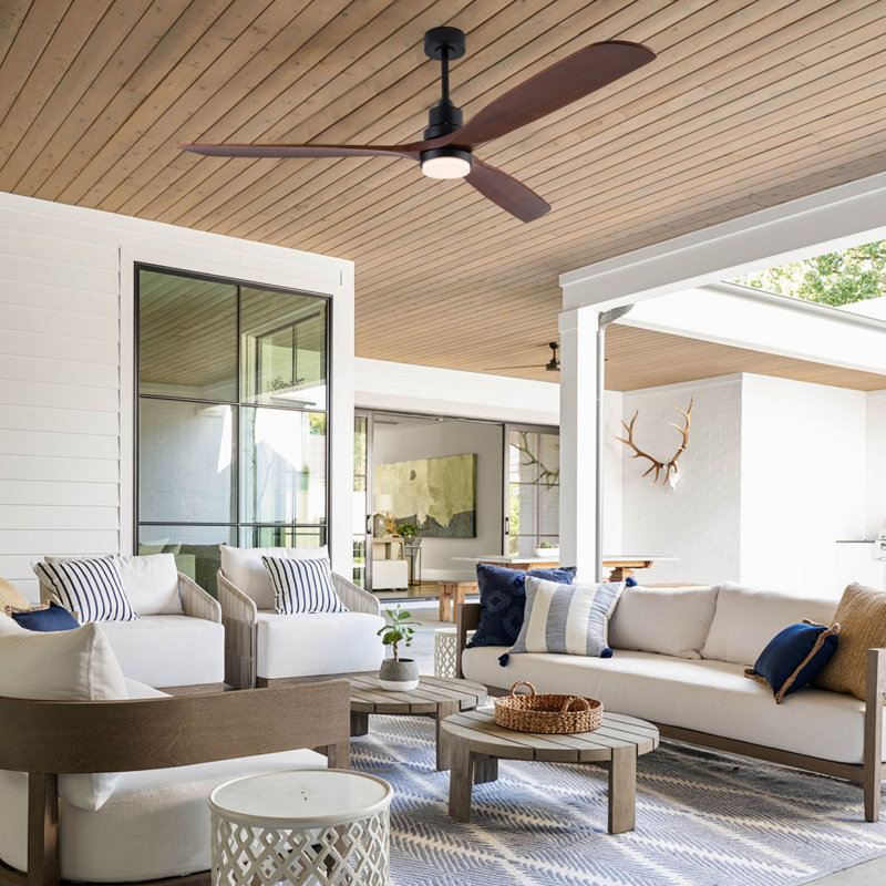 Ventilateur de plafond noir moderne 72 pouces avec lumière et 3 pales en bois massif avec moteur à courant continu réversible