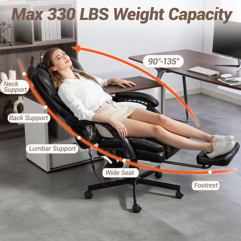 Massage Office Chair with Foot Rest, 6 Points Vibration Heating Executive Chairs  Ergonomic Home Office  Desk Chair，Black