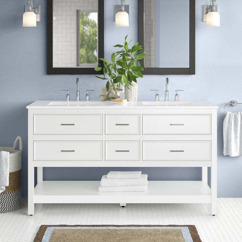 Sinclaire 60'' Double Bathroom Vanity with Engineered Marble Top, White