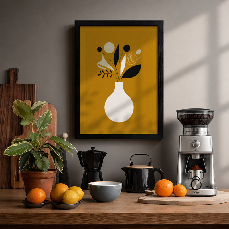 Vessel with Botanical Forms Mid-Century - Framed Print, A1 - 84.1 x 59.4 cm, Black