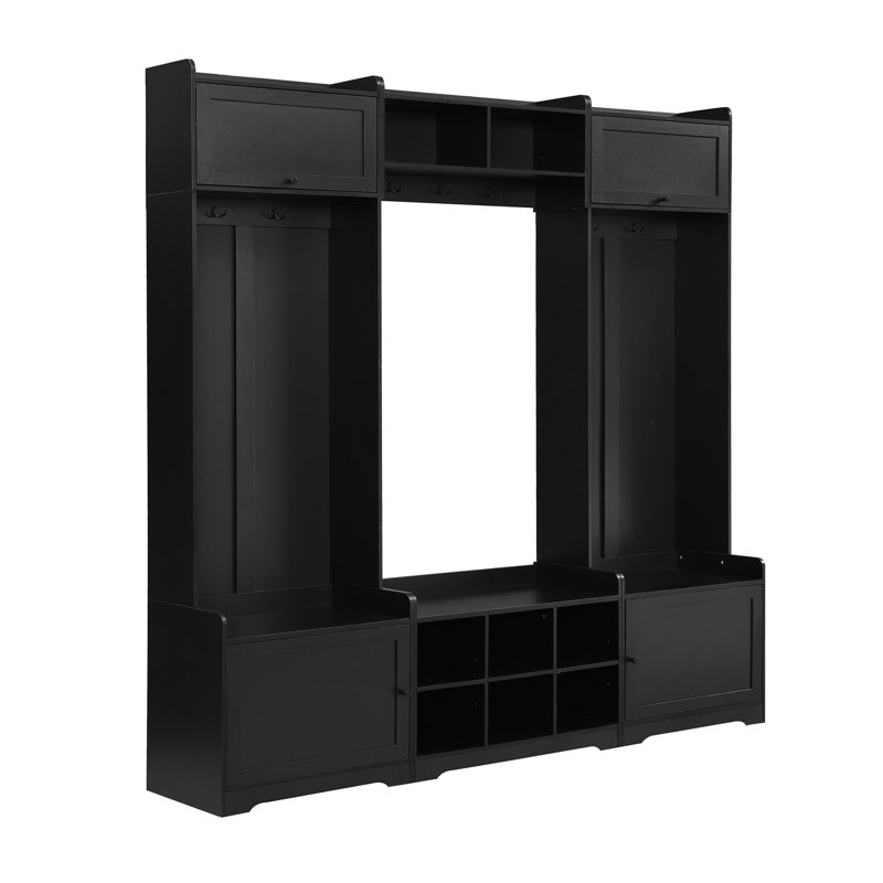 Modern Hall Tree with Shoe Storage, 4-in-1 Entryway Bench with 8 Cubbies, 7 Coat Hooks & Adjustable Shelf for Hallway, living room