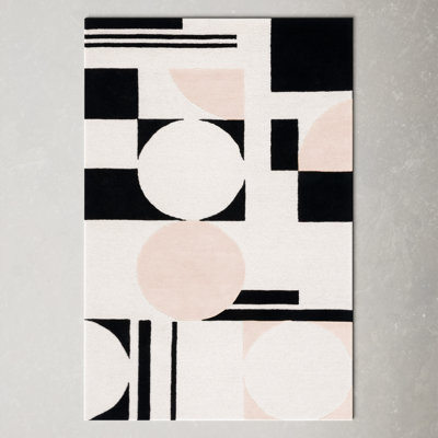 Felipe Blush Black Hand-Woven Wool Geometric Rug