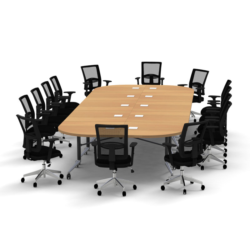 Rectangle 14 Person 80'' L Training Table and Chair Set with Cable Management, Beech