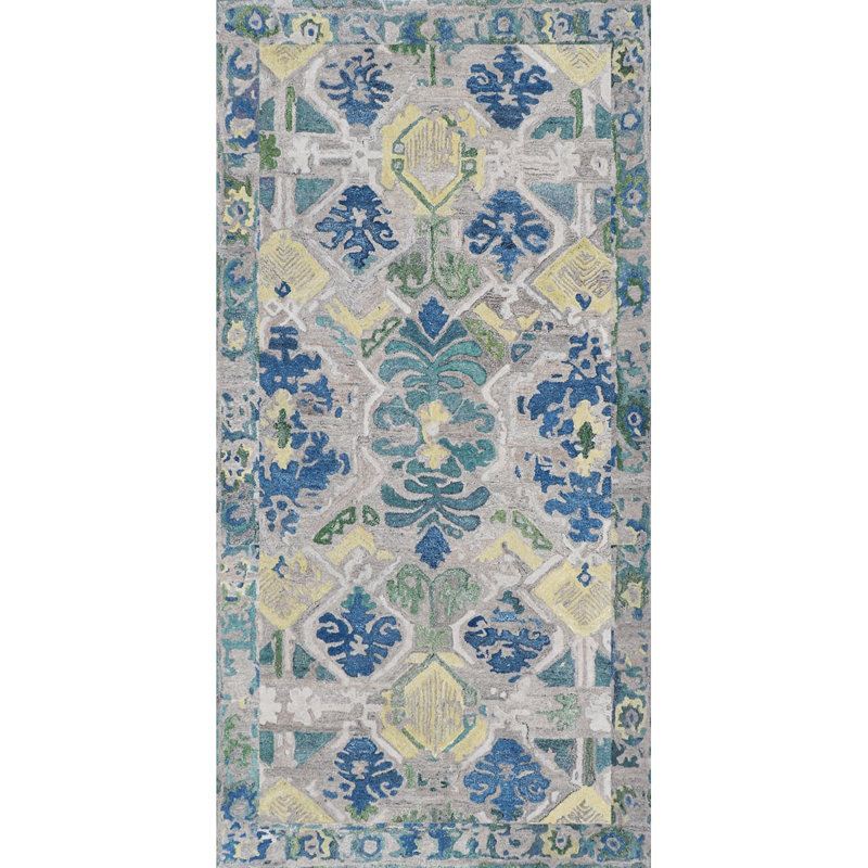 Sorrento Hand Tufted PET Indoor/Outdoor Rug in Natural/Blue/Yellow, Rectangle 2'6" x 5'