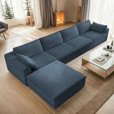 157.6" Oversized Modular Sectional Couch, No Assembly Required, Comfy Plush Corduroy 4-Seater Boneless Couch with Ottoman & Soft Pillow, Modern Deep Seat Upholstered Compression Sofa for Living Room, Apartment, Bedroom