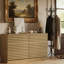 Commode cannelée moderne 47 po à 6 tiroirs avec finition chêne naturel, tiroirs coulissants et ensemble anti-basculement
