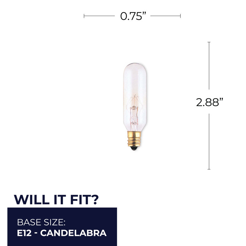 Ampoule à incandescence à intensité variable 25 watts T6, (2700K) E12 / base candélabre
