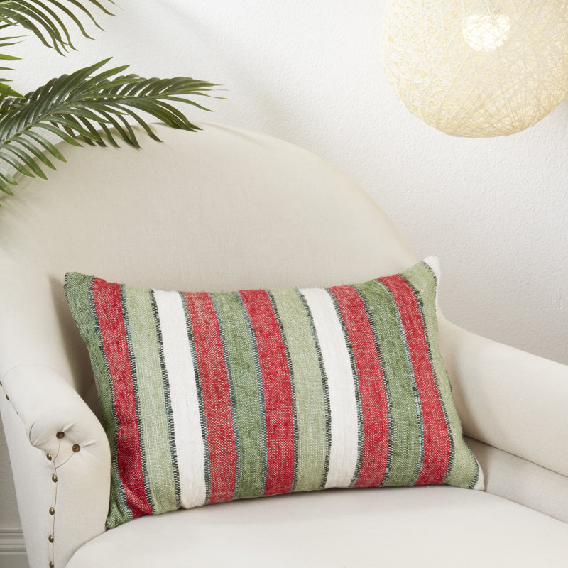 Luxe Striped Cotton Throw Pillow in Blue, Black, and Tan - 27" x 24.5"