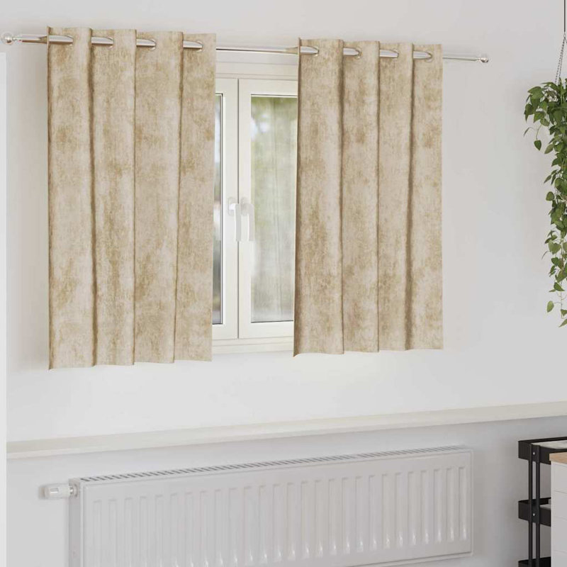 Alithia Velvet Room Darkening Curtain Pair, 140cm Width x 140cm Drop, Cream