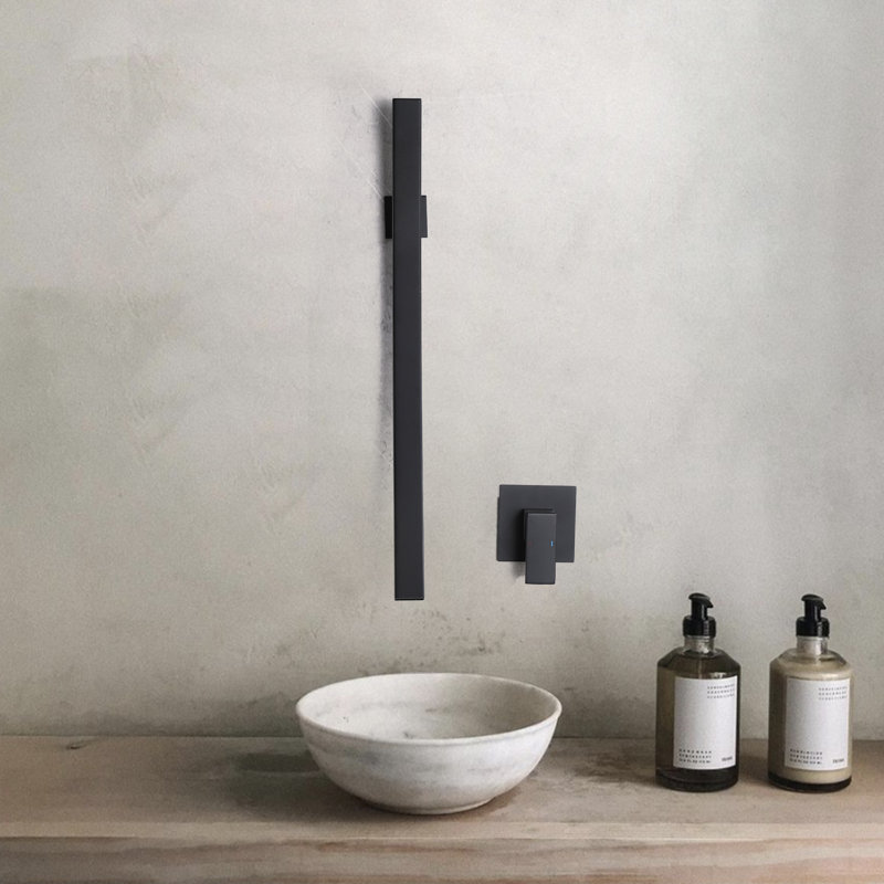 Wall Mounted Waterfall Bathroom Sink Faucet With Single Handle And Optional Drain Assembly, Matte Black, With Drain