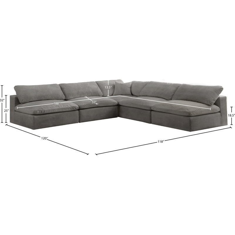 Cozy 118" Wide Velvet Reversible Modular Corner Sectional, Grey Velvet