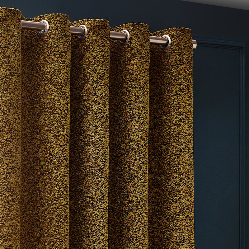  Chenille Room Darkening Eye Curtains, Gold, 168cm Width x 137cm Drop
