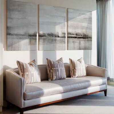 3 Pieces Exculisive Gray and Ivory Abstract Landscape Large Wall Art Misty Tree Line Panoramic, Canvas Decor for Living Room, Bedroom and Office