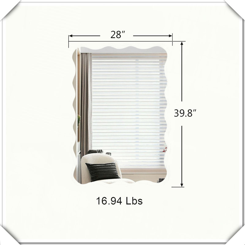Miroir rectangulaire en bois massif, H 39,76 po x l 27,95 po, Blanc, Rectangulaire