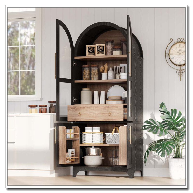 Grand garde-manger arqué 71 "avec tablettes de porte 71", Noir