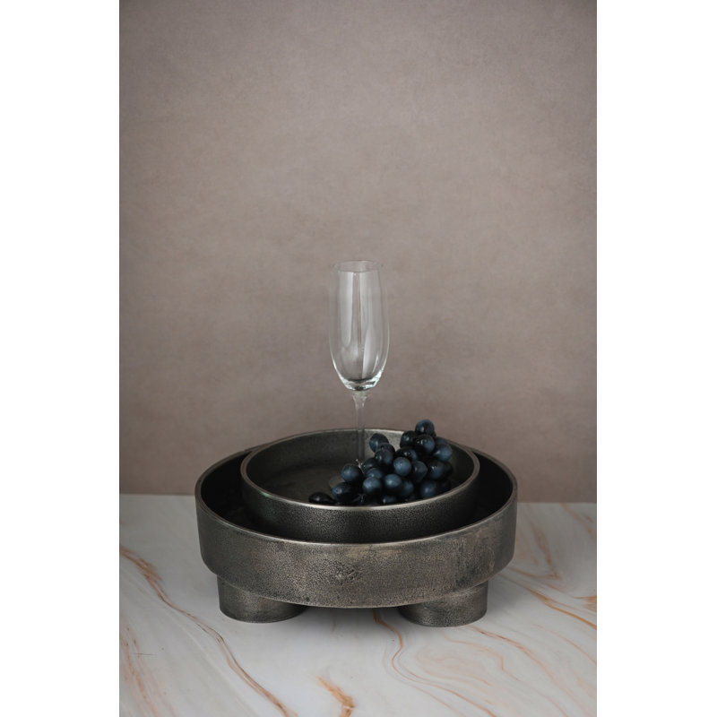 Plateau rond en aluminium gris Lg, L 12 po x P 12 po x H 4 po