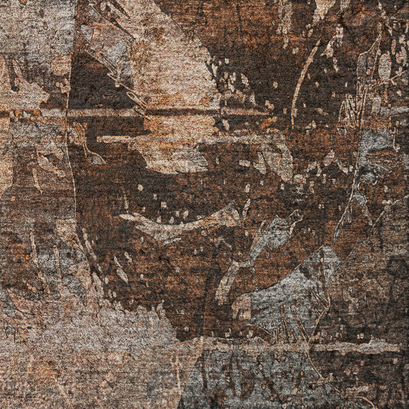 Tapis abstrait à poils longs de qualité supérieure lavable à la machine ADS555, Terra Cotta, 9 pi x 12 pi