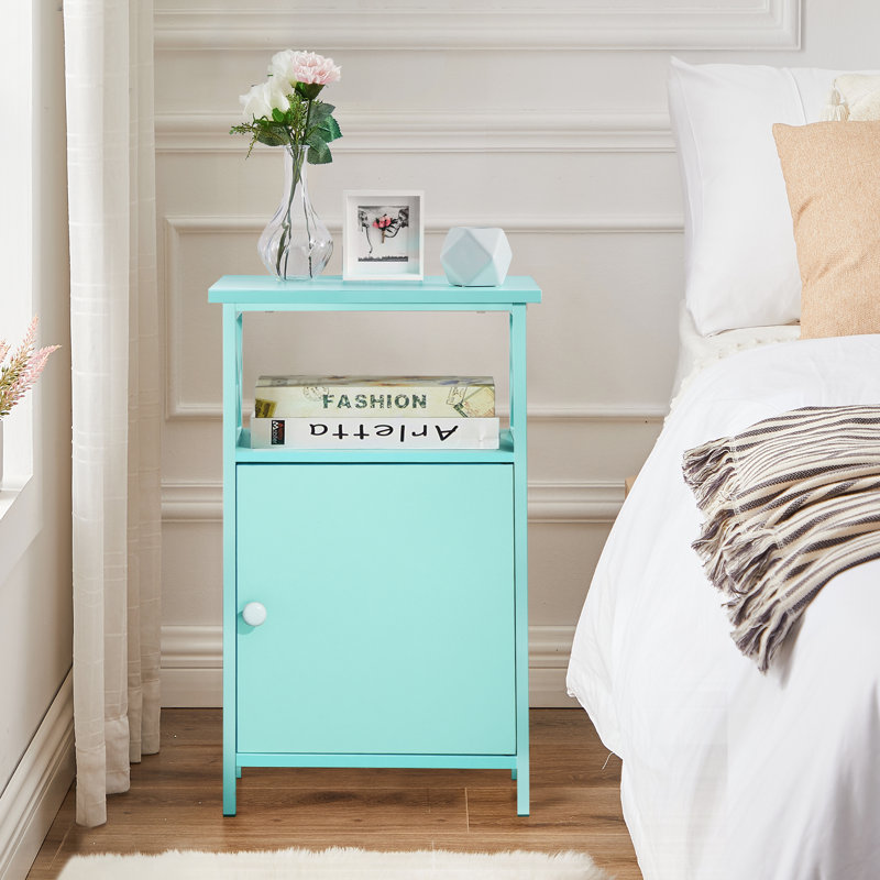 NS Wooden Bedside Table with Open Storage Shelf, Modern Nightstand for Bedroom, Living Room, Blue