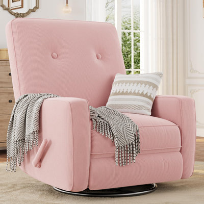 360° Swivel Rocker Recliner, Corduroy Manual Recliner Chair for Nursery, Living Room, Bedroom & Small Spaces