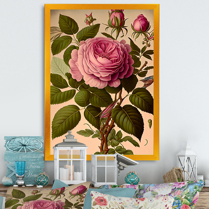 «Blossoming Vintage Rose I», reproduction sur toile, H 20 po x l 12 po x P 1 po, Impression dorée sur toile encadrée