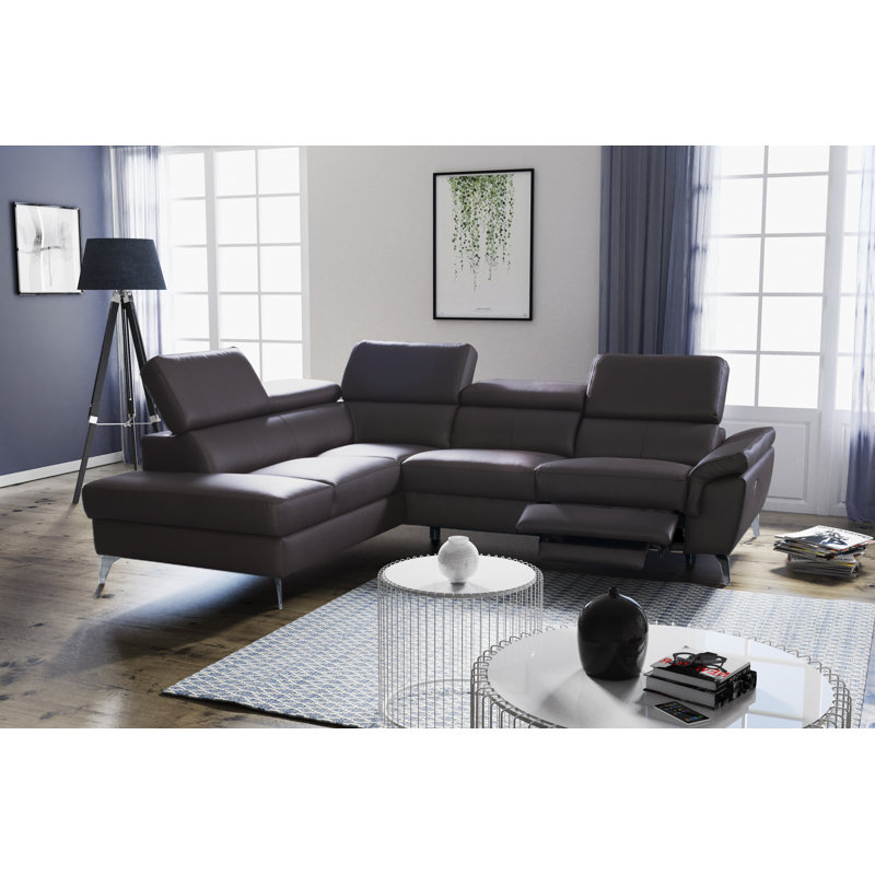 Manhattan Genuine Leather Reclining Corner Sofa with Storage and Adjustable Headrests & Adjustable Armrest, Left Hand Facing