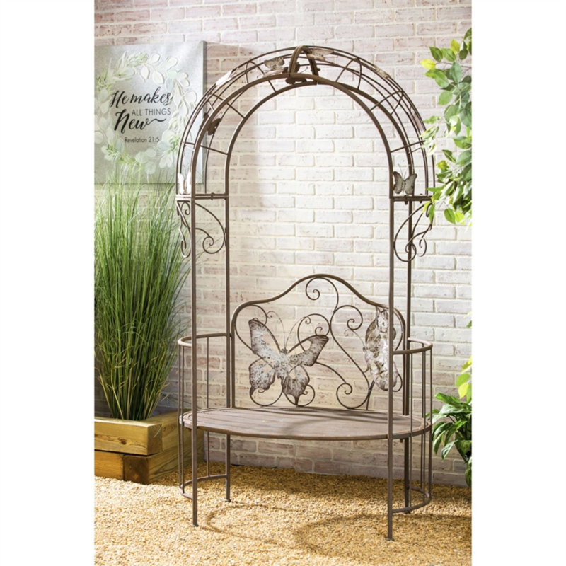 Banc extérieur en métal avec tonnelle arquée