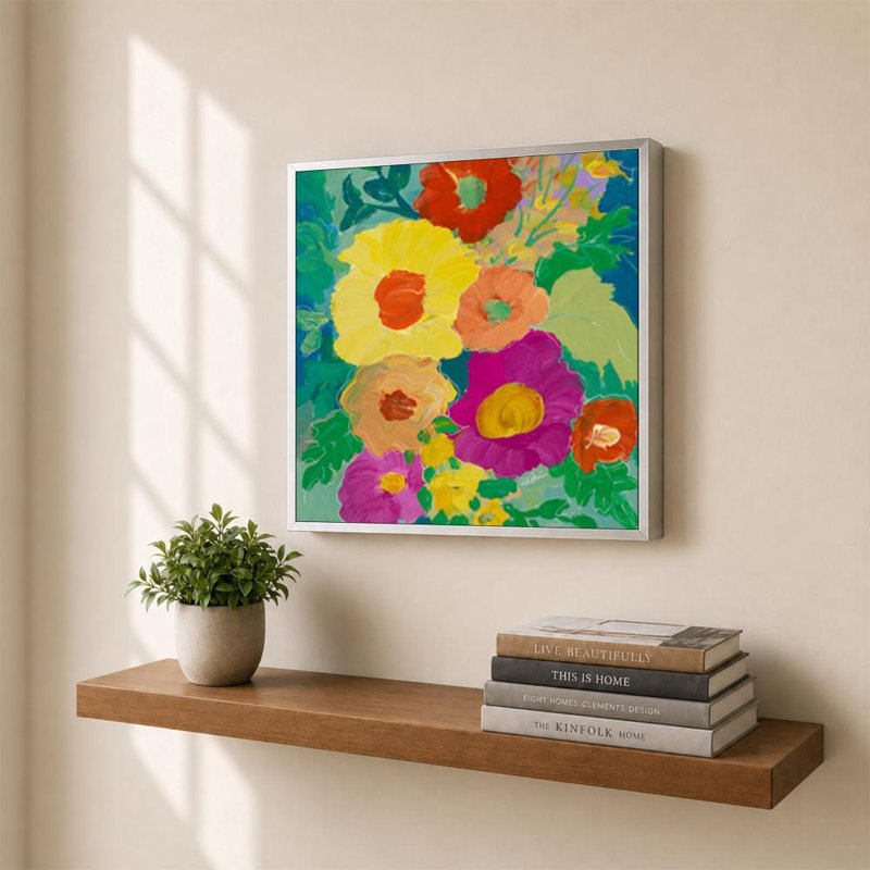 Electric Bloom I par Sundance Graphics - Graphisme sur toile, H 30 po x l 30 po, Cadre plat flottant, Argent