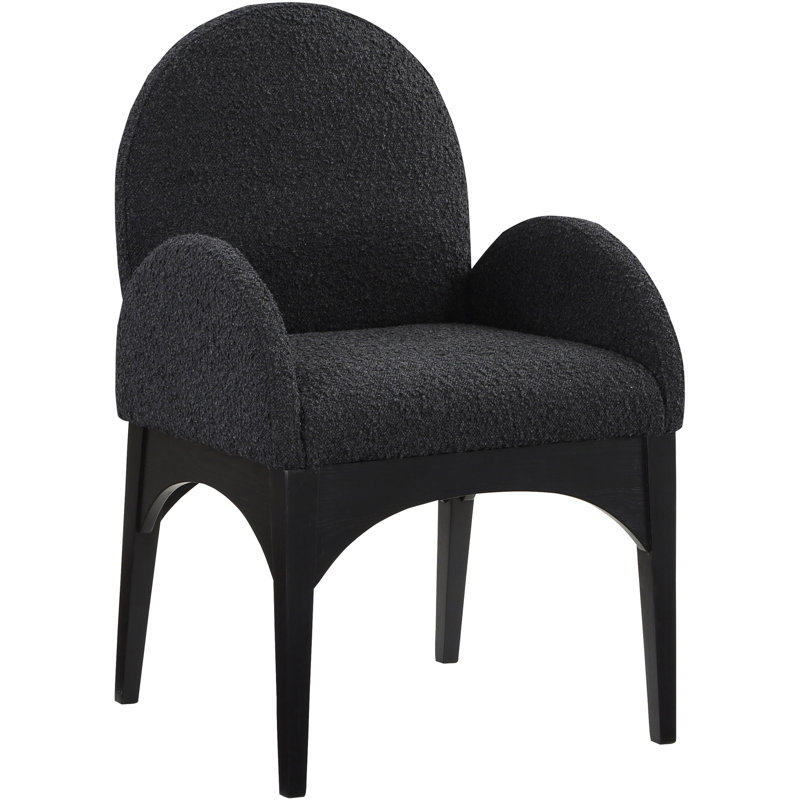 Waldorf Fabric Arm Chair Dining Chair, Black Boucle Fabric, Black