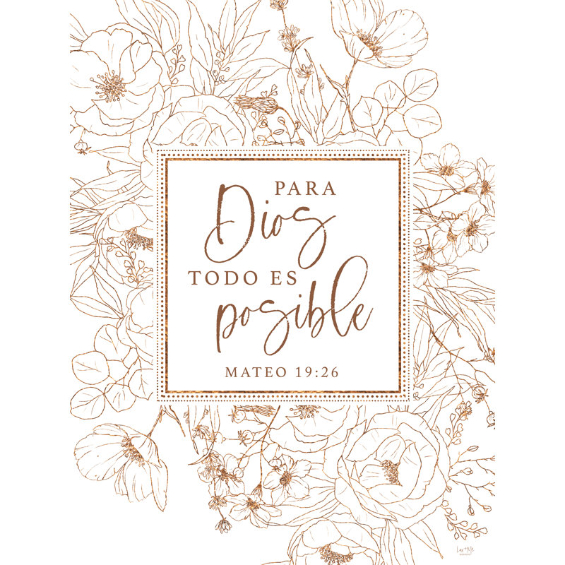 «Para Dios Todo Es Posible On Canvas» par Lux + Me Designs Print, H 36 po x l 24 po x P 1,25 po