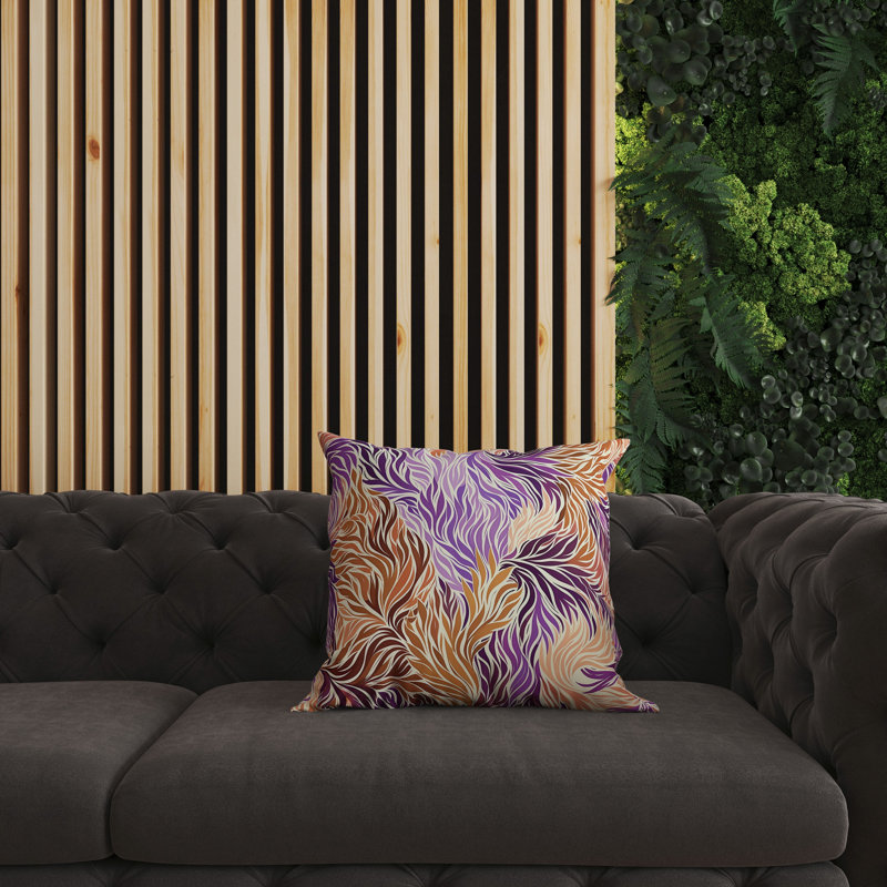 Oreiller réversible à motif floral intérieur / extérieur Leafy Whirl, Orange / floral mauve, H 16 po x l 16 po