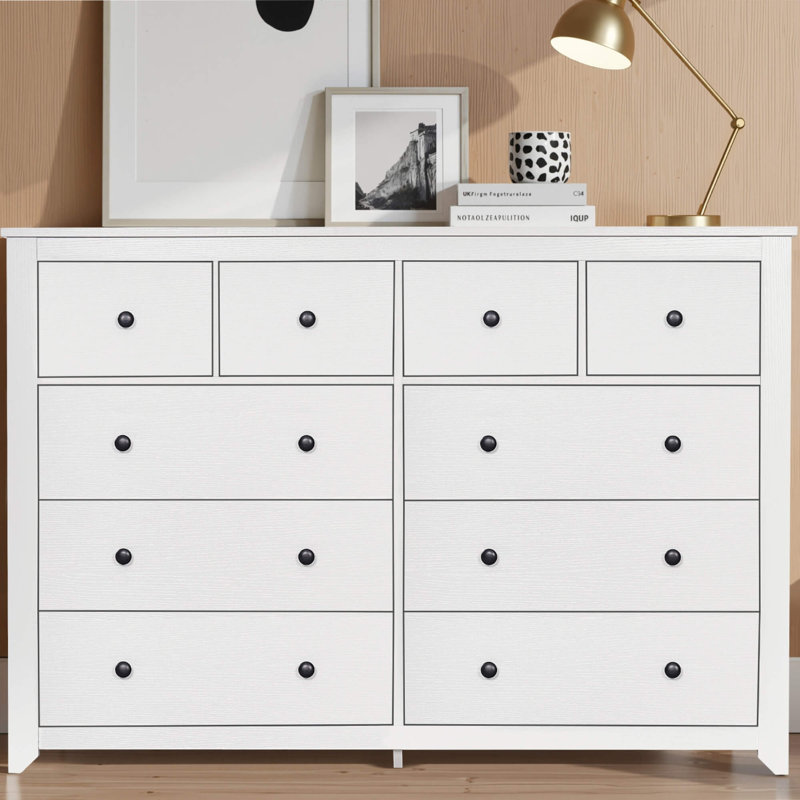 Commode moderne à 10 tiroirs pour la chambre à coucher - Large commode avec rangement spacieux, robuste et sécuritaire, Blanc