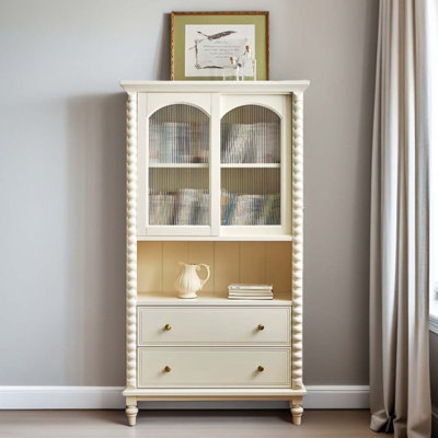 White Cream Style Storage Cabinet Bookcase