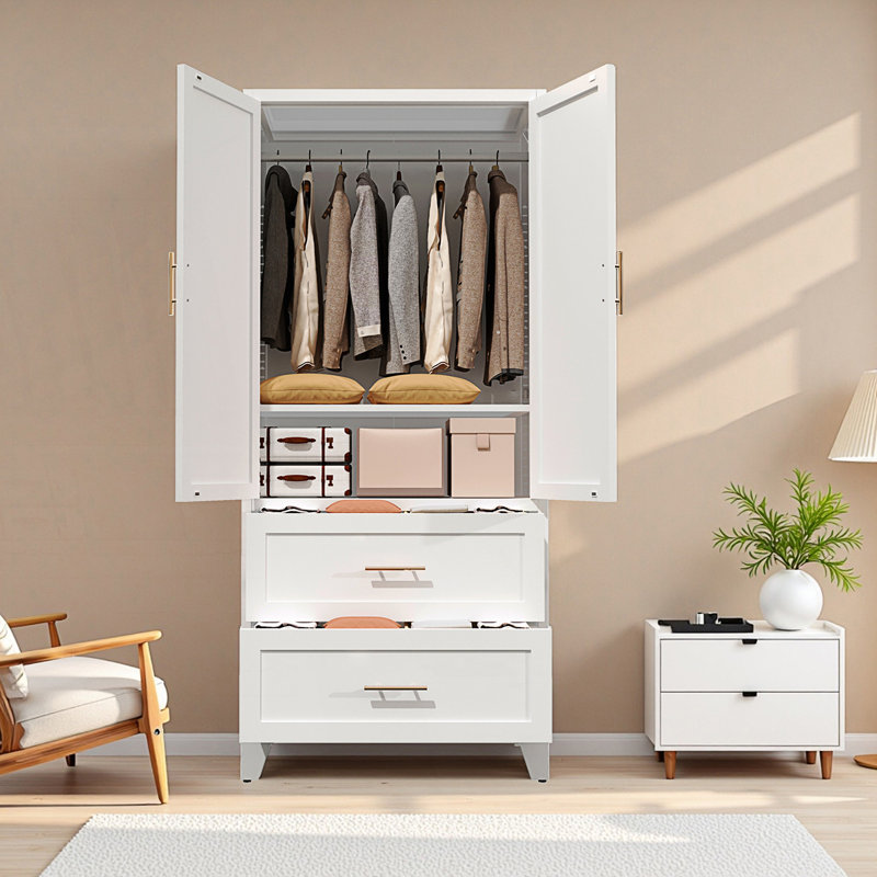 Armoire-penderie en métal avec 2 tiroirs, tringle et tablette réglable