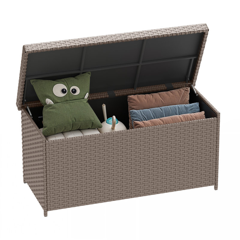 Balconera Water Resistant Wicker Deck Box, 35.4" H x 69.7" W x 32.3" D, Brown