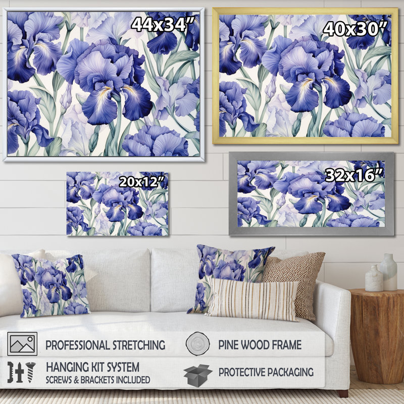 " Purple Green Iris Impressions Flower III ", Black Floater Framed, 12" H x 20" W x 1.5" D