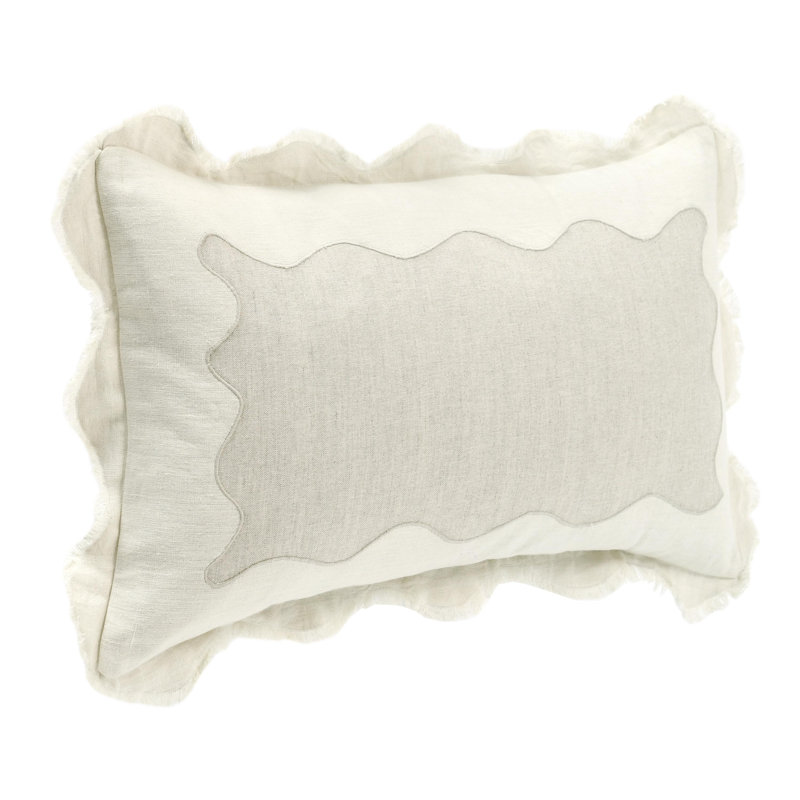 Tollo 14x26 Applique Design Linen Blend Fabric Ivory Throw Pillow, Rectangular