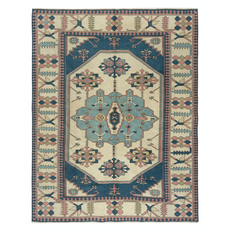 Tapis turc rétro à motifs géométriques 100% laine