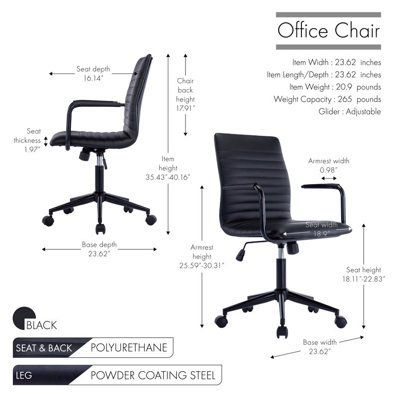 Chaise de bureau Eithel, Noir