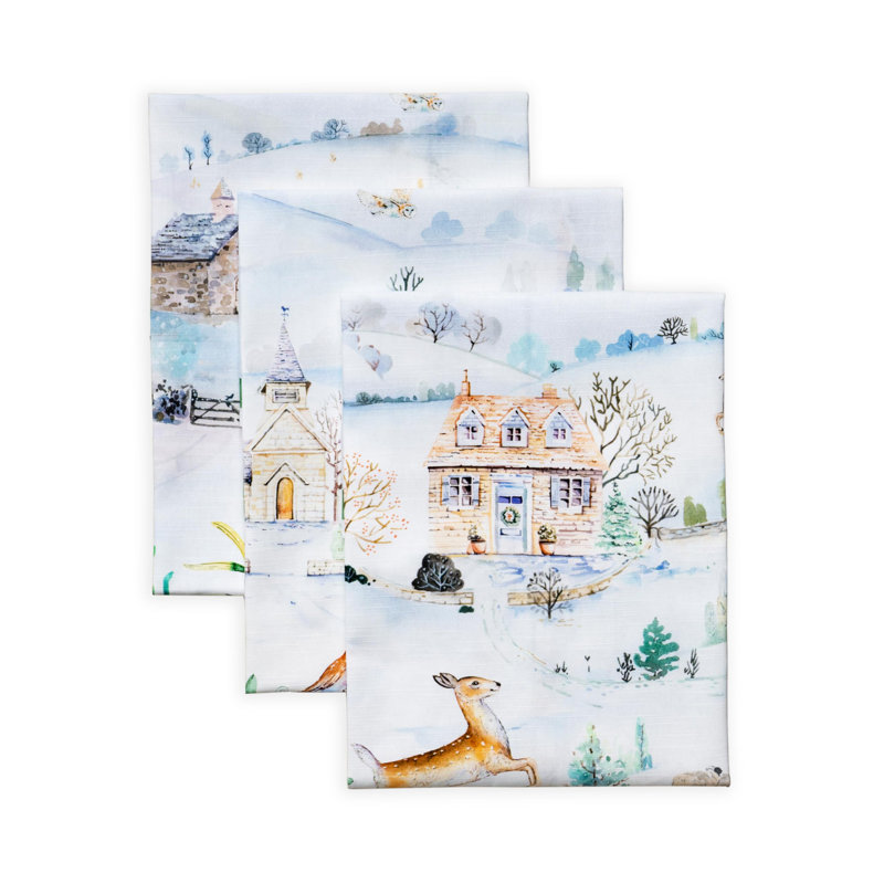 Maison d'Hermine Snowy World, ensemble de 3 torchons de cuisine 100 % coton - 51 x 70 cm